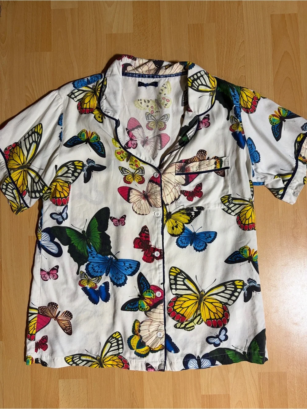 Katie Kime Mariposa Butterfly Top White & Rainbow Large Cotton Whimsical Garden